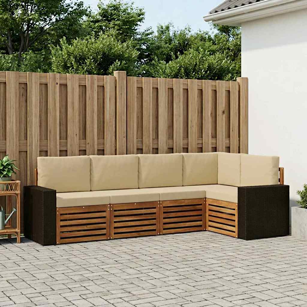vidaXL Conjunto de sofás de exterior 5 uds. Natural y Beige Poliéster