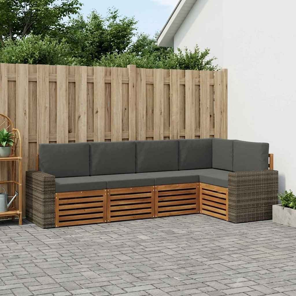 vidaXL Conjunto de sofás de exterior 5 uds. Natural y Antracita