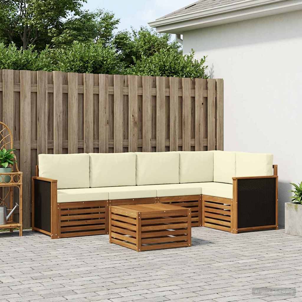 vidaXL Conjunto de sofás de exterior 5 uds. Natural y Crema