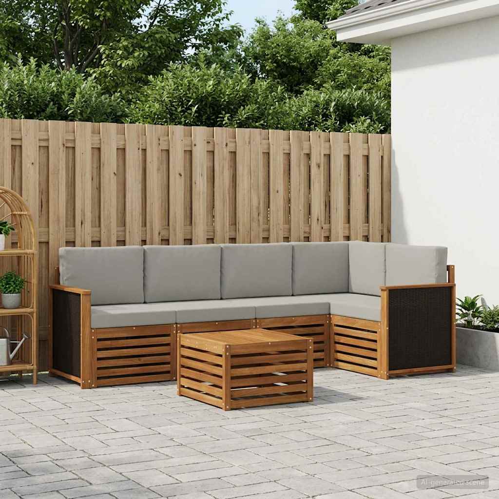 vidaXL Conjunto de sofás de exterior 5 uds. Natural y Gris Claro