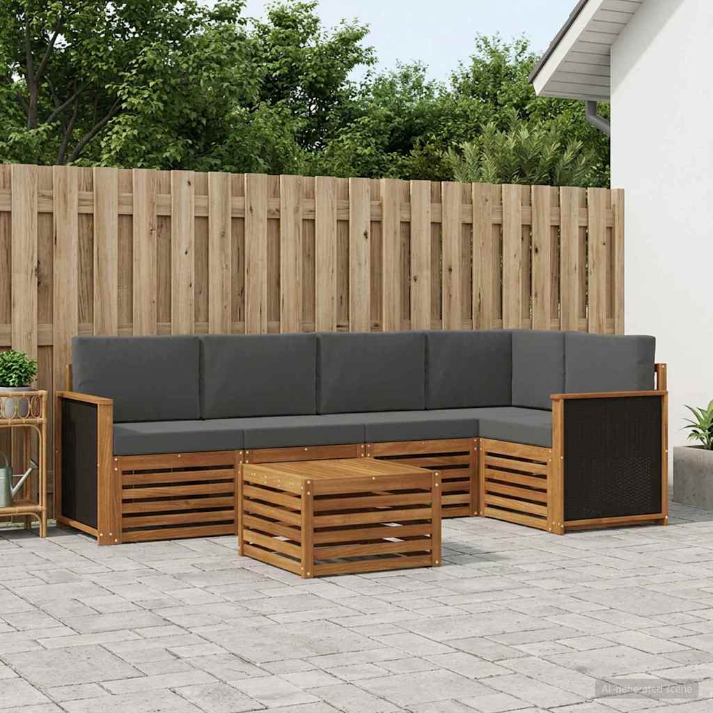 vidaXL Conjunto de sofás de exterior 5 uds. Natural y Antracita