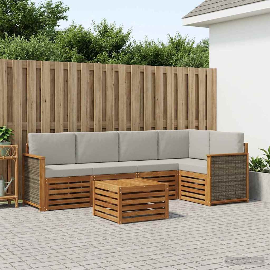 vidaXL Conjunto de sofás de exterior 5 uds. Natural y Gris Claro