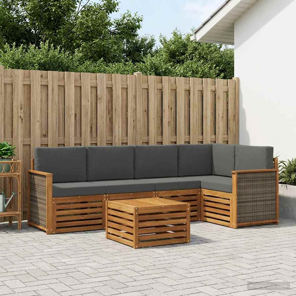 vidaXL Conjunto de sofás de exterior 5 uds. Natural y Antracita