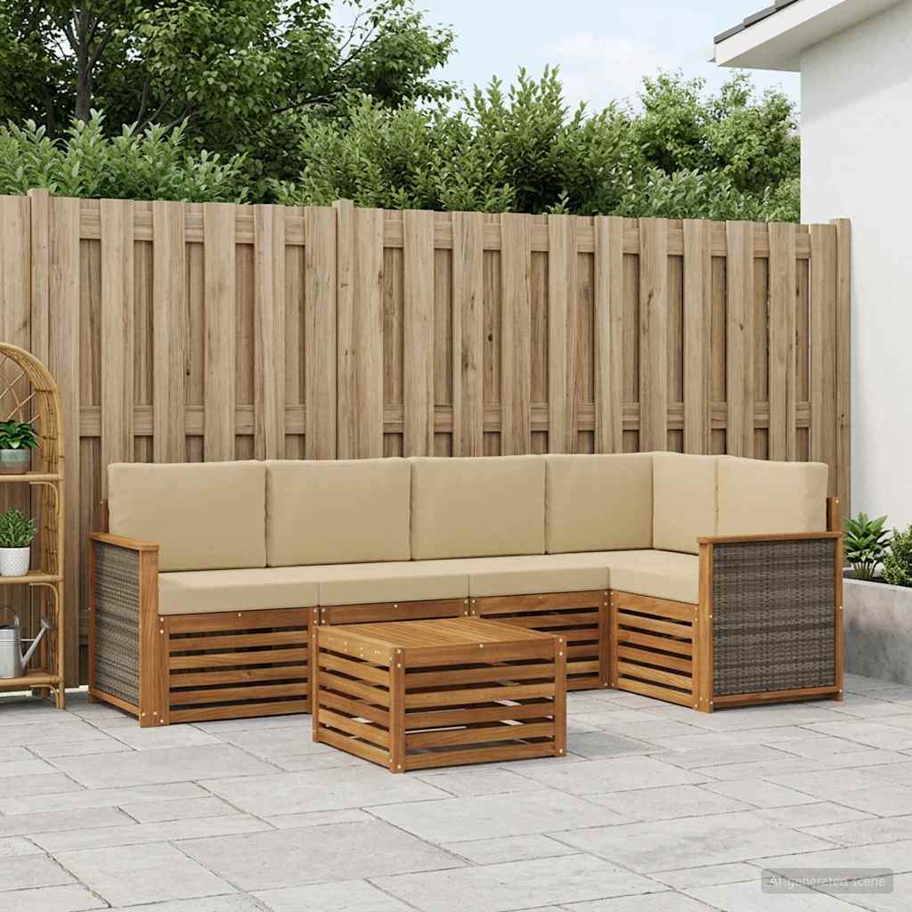vidaXL Conjunto de sofás de exterior 5 uds. Natural
