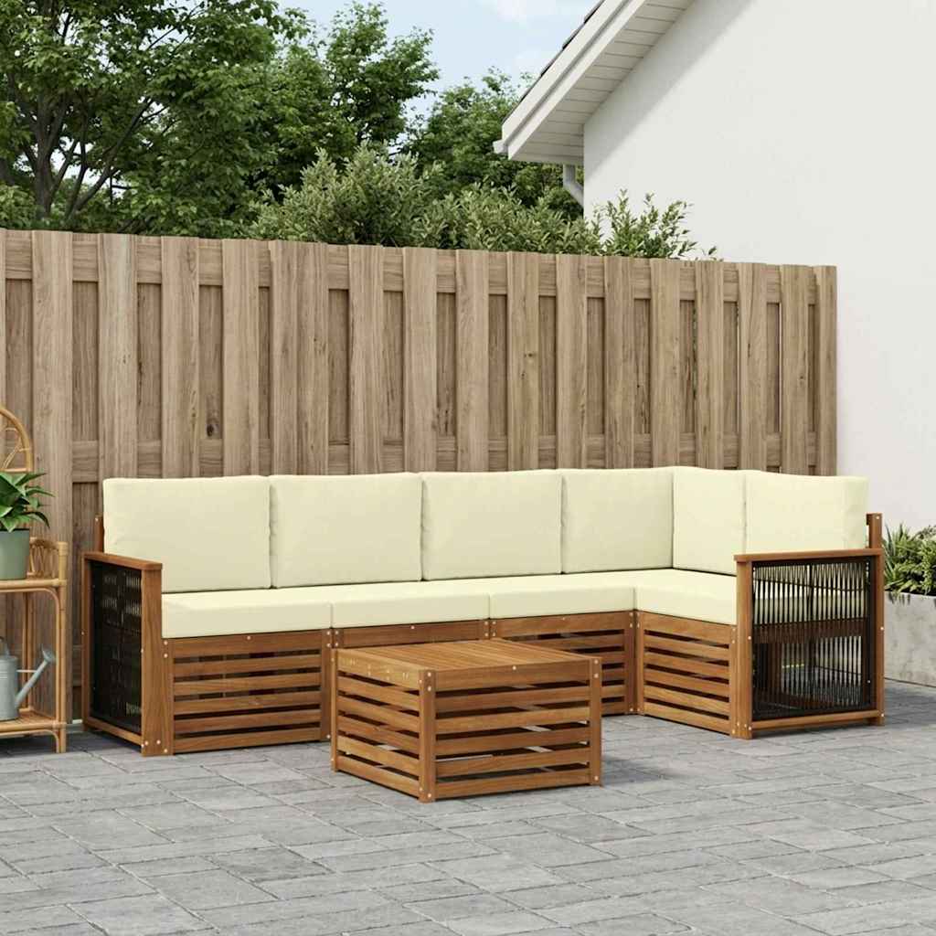 vidaXL Conjunto de sofás de exterior 5 uds. Natural y Crema