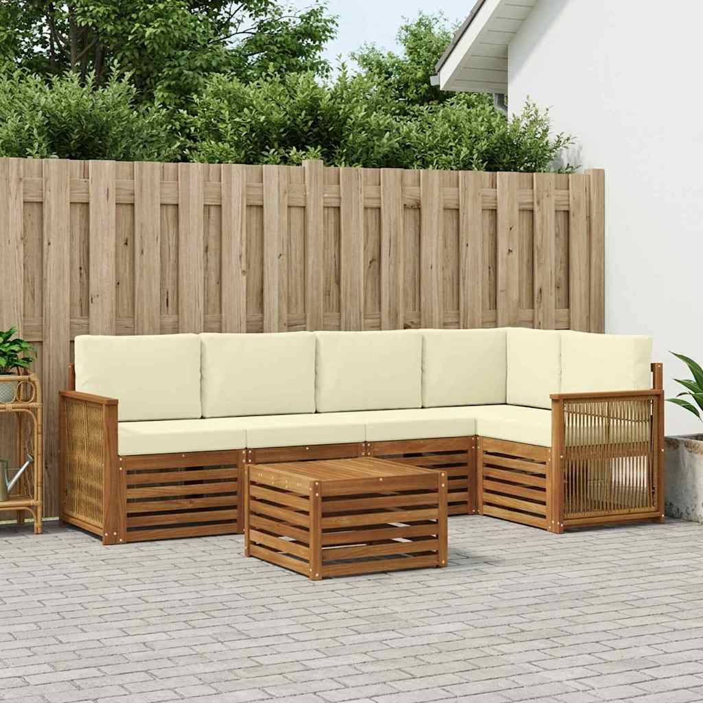 vidaXL Conjunto de sofás de exterior 5 uds. Natural y Crema