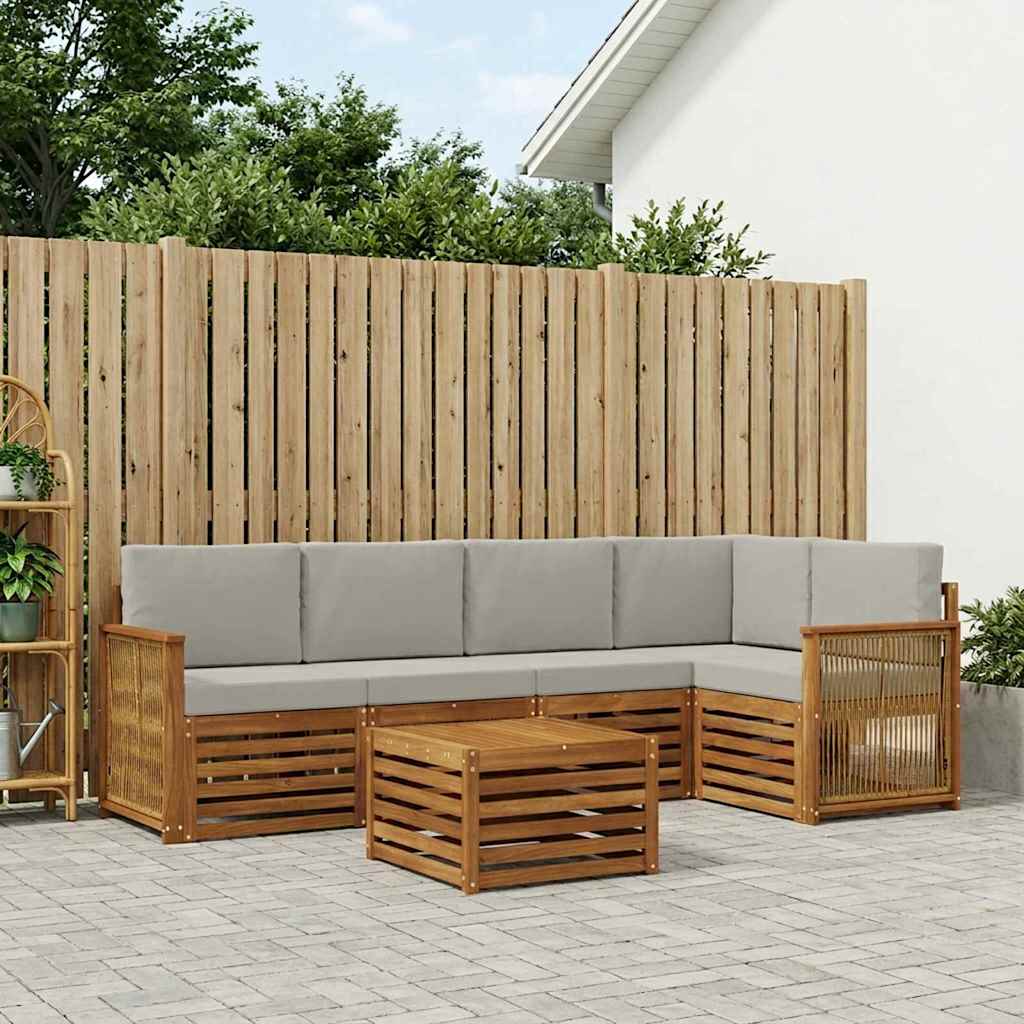 vidaXL Conjunto de sofás de exterior 5 uds. Natural y Gris Claro