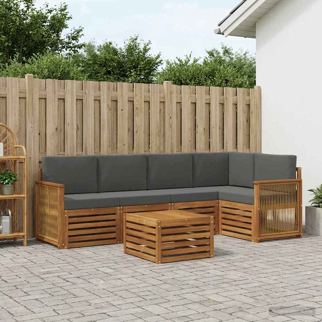 vidaXL Conjunto de sofás de exterior 5 uds. Natural y Antracita