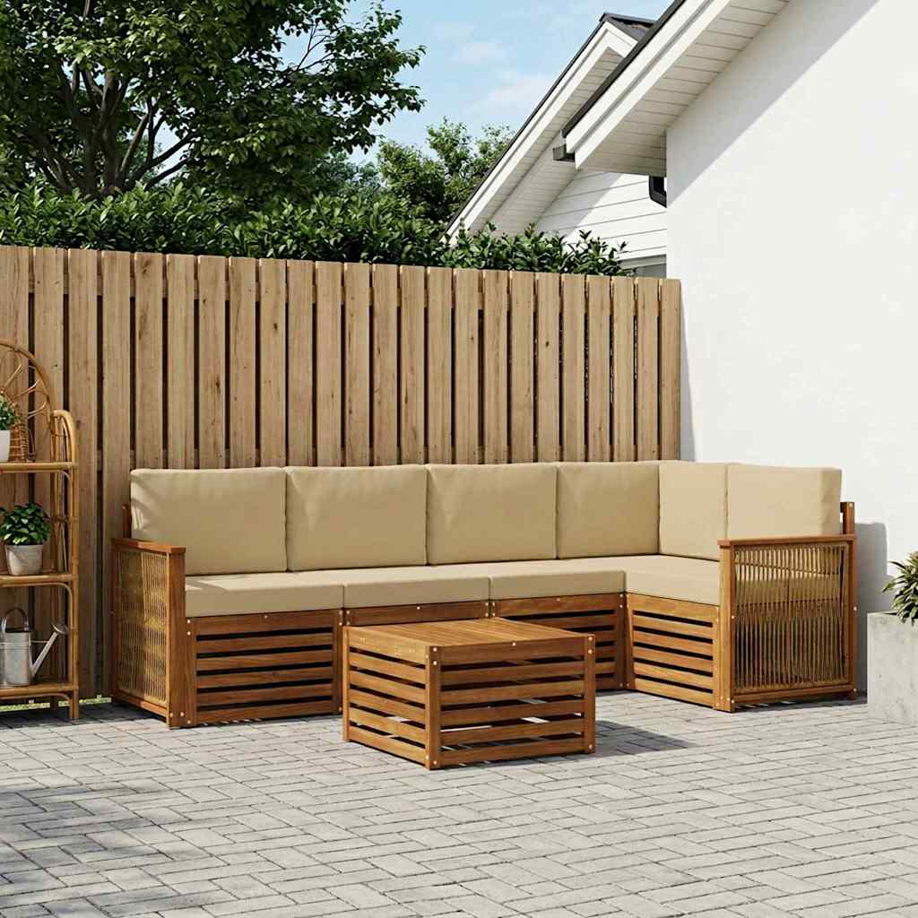 vidaXL Conjunto de sofás de exterior 5 uds. Natural