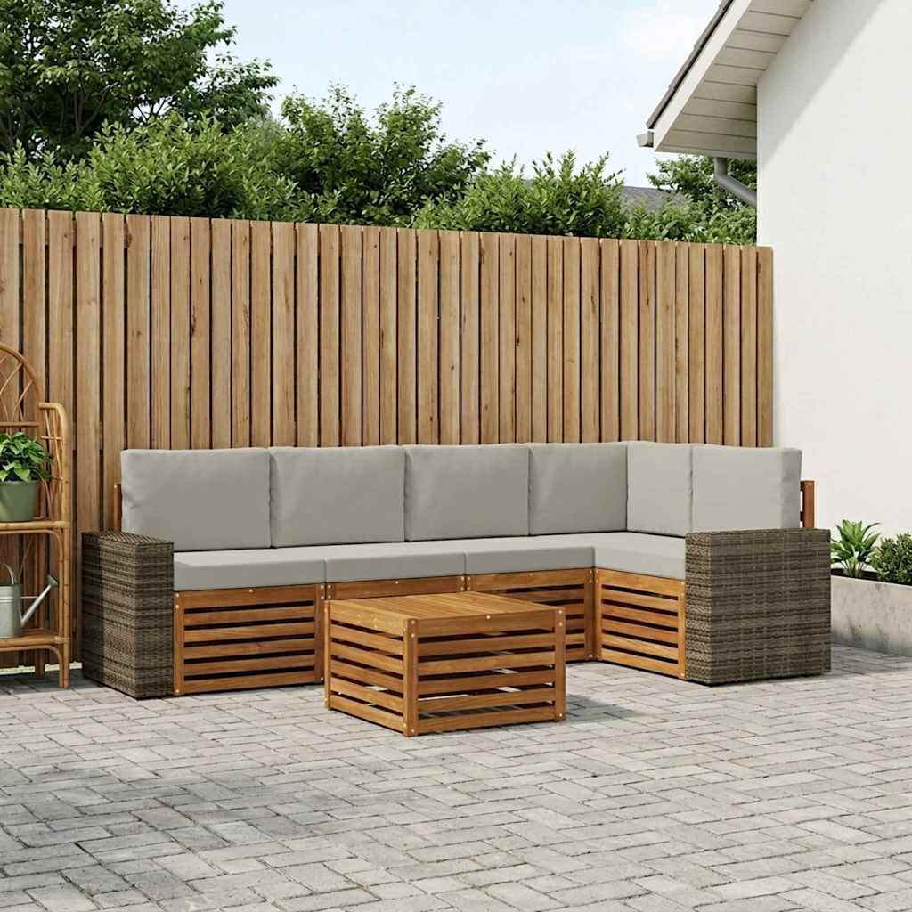 vidaXL Conjunto de sofás de exterior 6 uds. Natural y Gris Claro