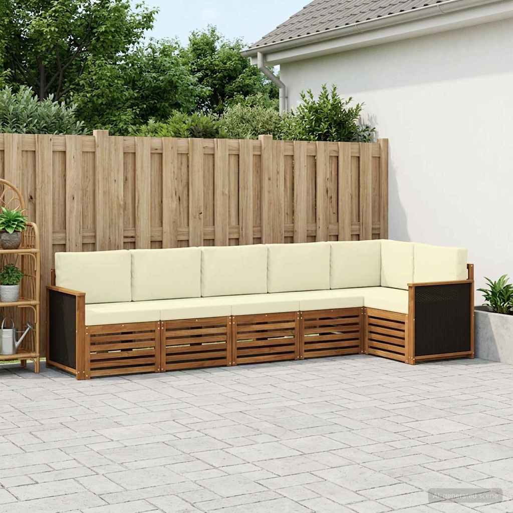vidaXL Conjunto de sofás de exterior 5 uds. Natural y Crema