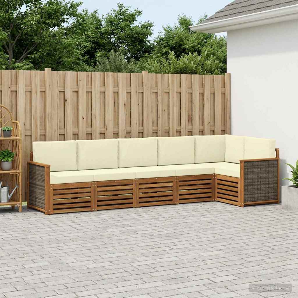 vidaXL Conjunto de sofás de exterior 5 uds. Natural y Crema