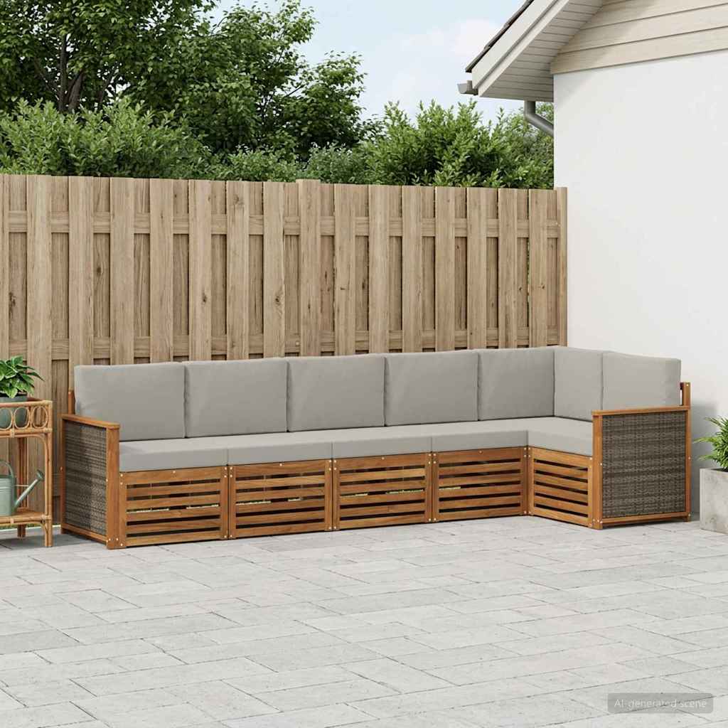 vidaXL Conjunto de sofás de exterior 5 uds. Natural y Gris Claro