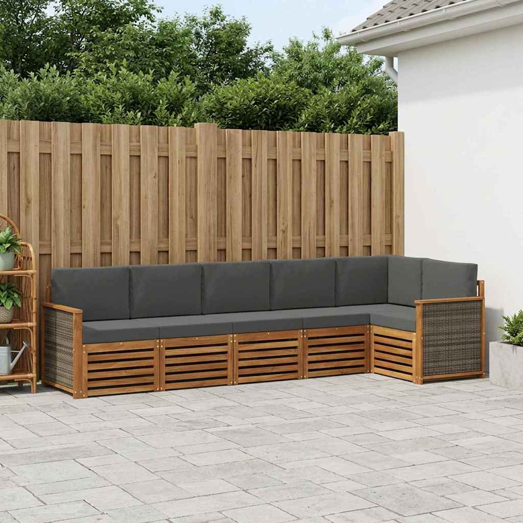 vidaXL Conjunto de sofás de exterior 5 uds. Natural y Antracita