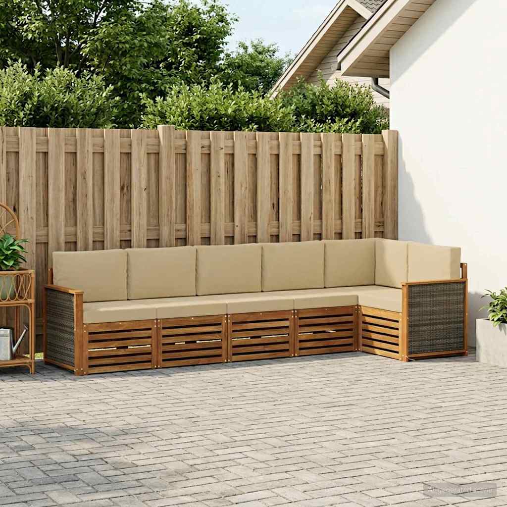 vidaXL Conjunto de sofás de exterior 5 uds. Natural