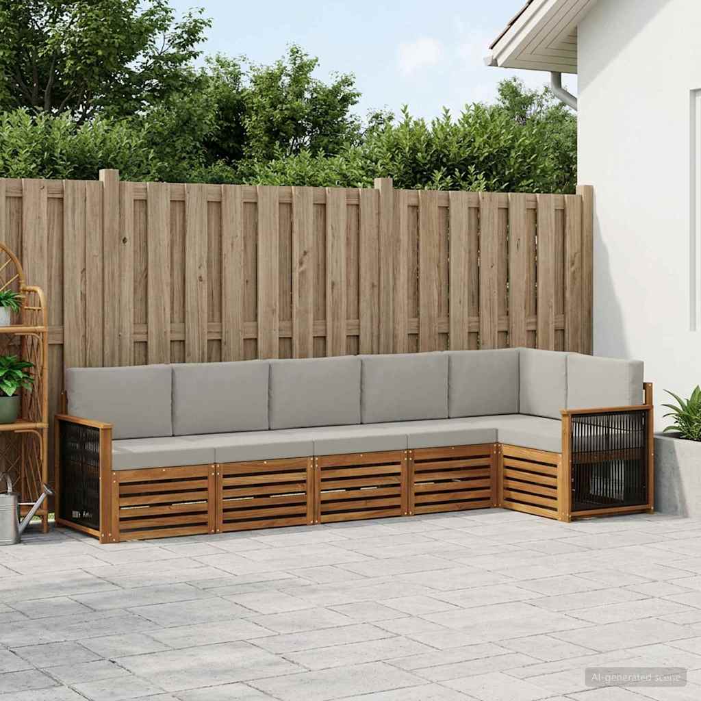 vidaXL Conjunto de sofás de exterior 5 uds. Natural y Gris Claro