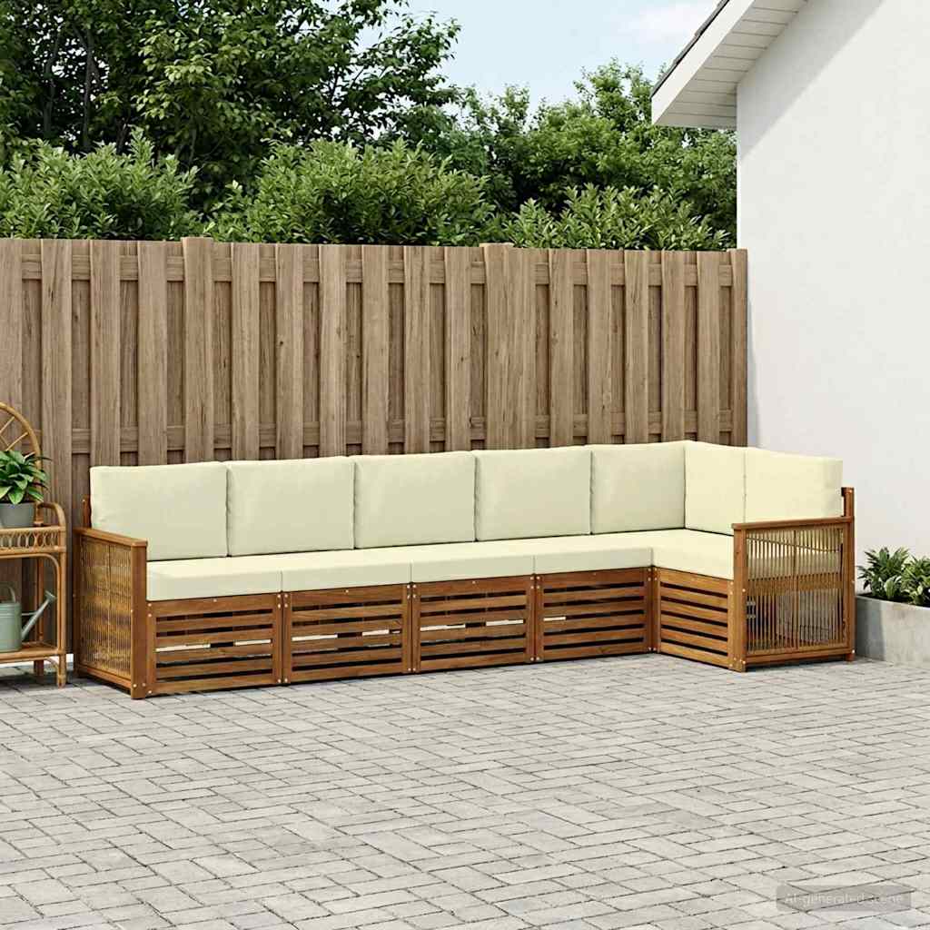vidaXL Conjunto de sofás de exterior 5 uds. Natural y Crema