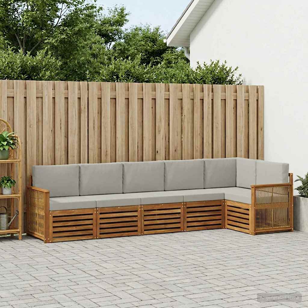 vidaXL Conjunto de sofás de exterior 5 uds. Natural y Gris Claro