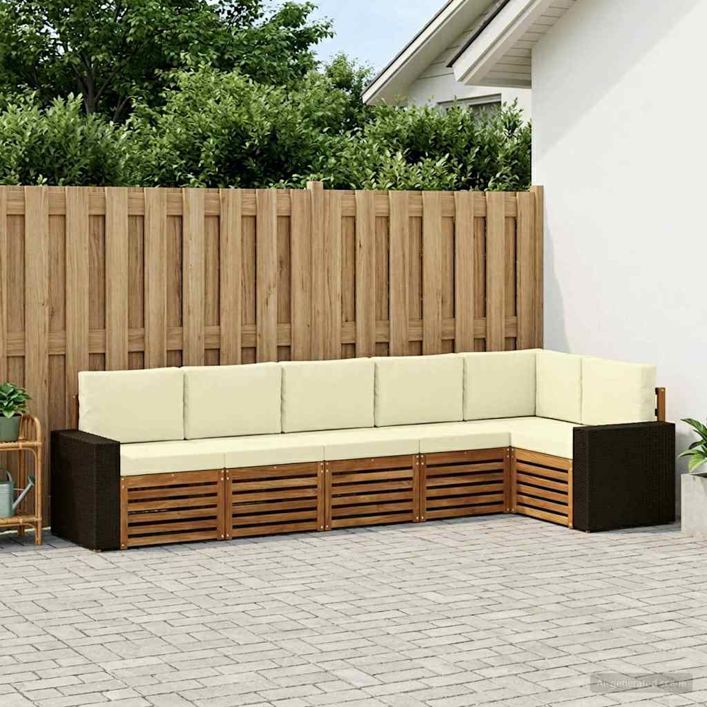 vidaXL Conjunto de sofás de exterior 6 uds. Natural y Crema Poliéster