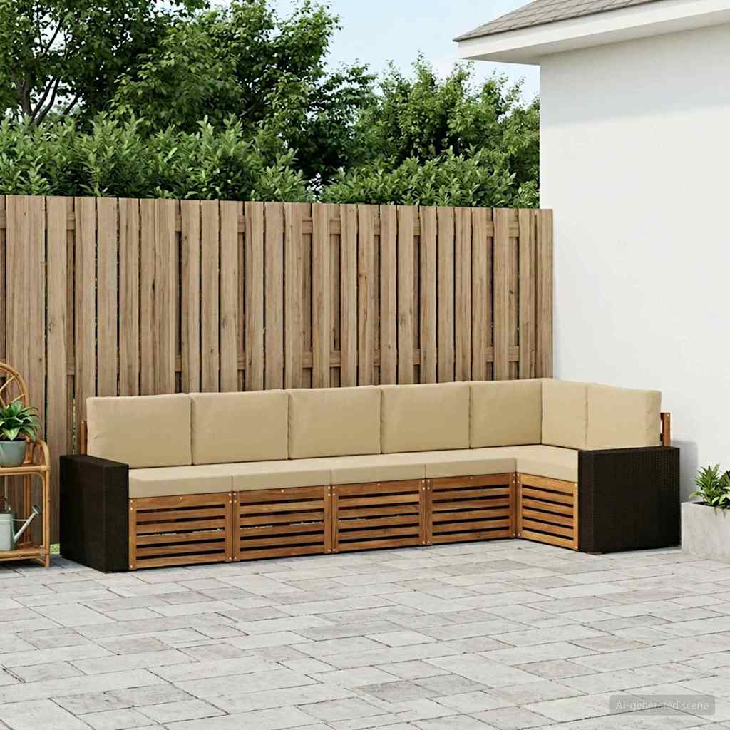 vidaXL Conjunto de sofás de exterior 6 uds. Natural y Beige Poliéster
