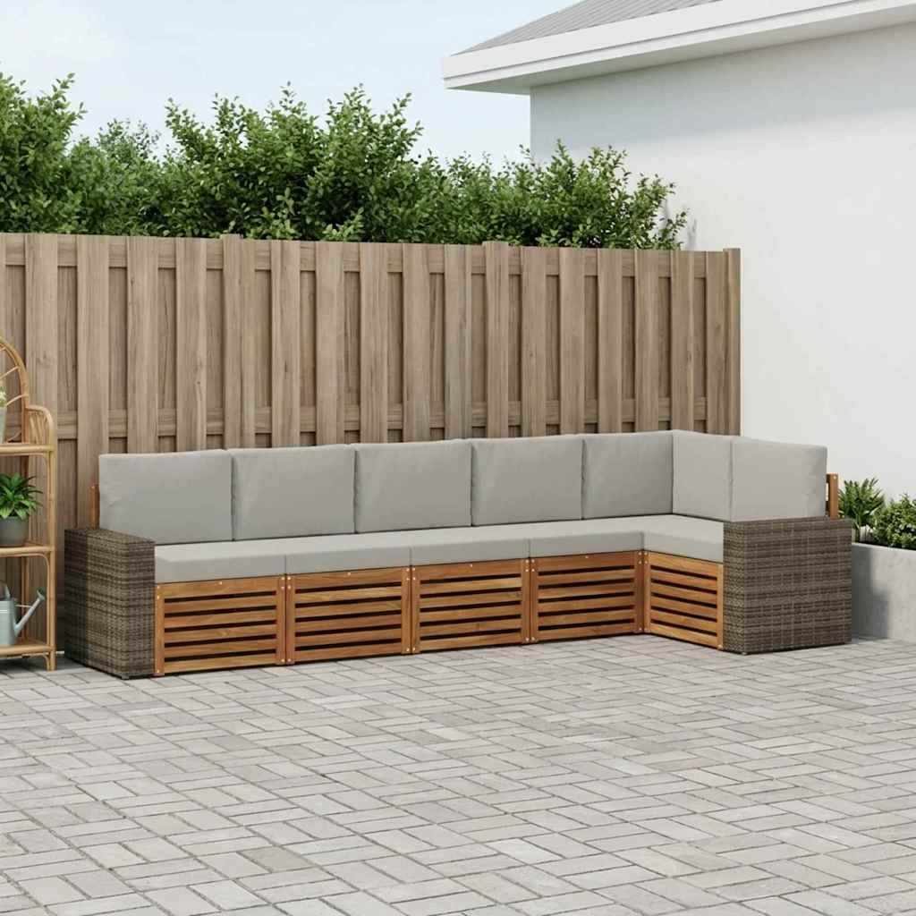 vidaXL Conjunto de sofás de exterior 6 uds. Natural y Gris Claro