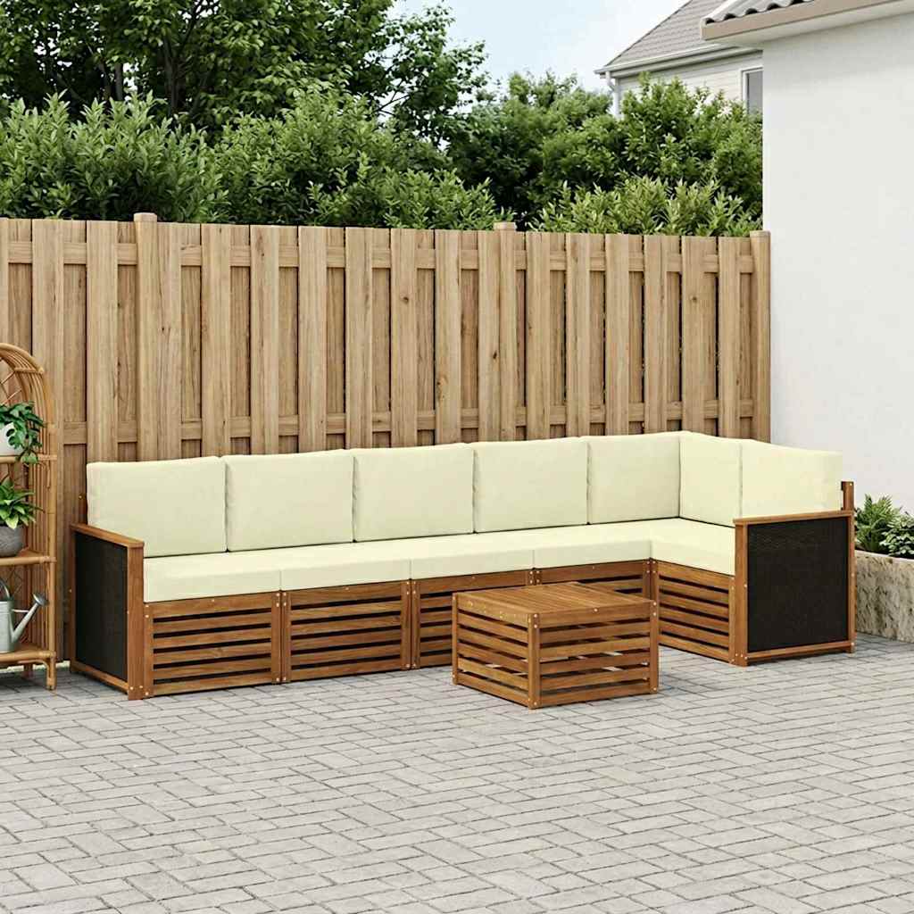 vidaXL Conjunto de sofás de exterior 6 uds. Natural y Crema