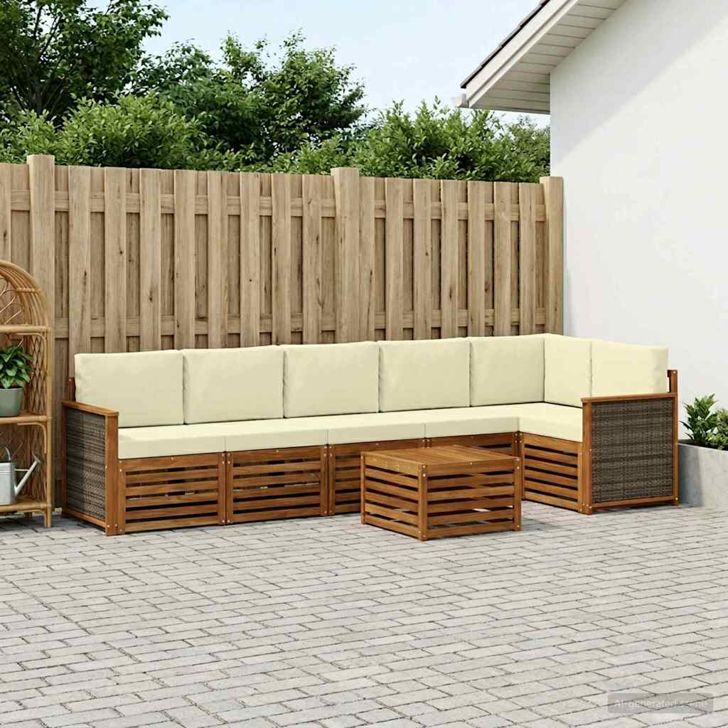 vidaXL Conjunto de sofás de exterior 6 uds. Natural y Crema
