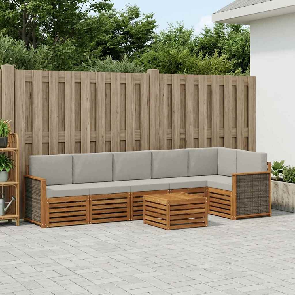 vidaXL Conjunto de sofás de exterior 6 uds. Natural y Gris Claro