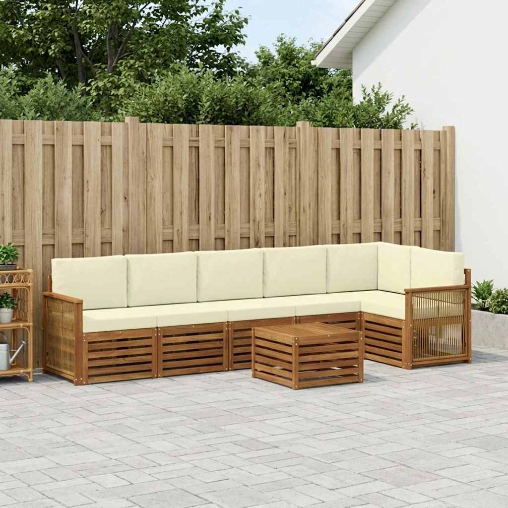 vidaXL Conjunto de sofás de exterior 6 uds. Natural y Crema