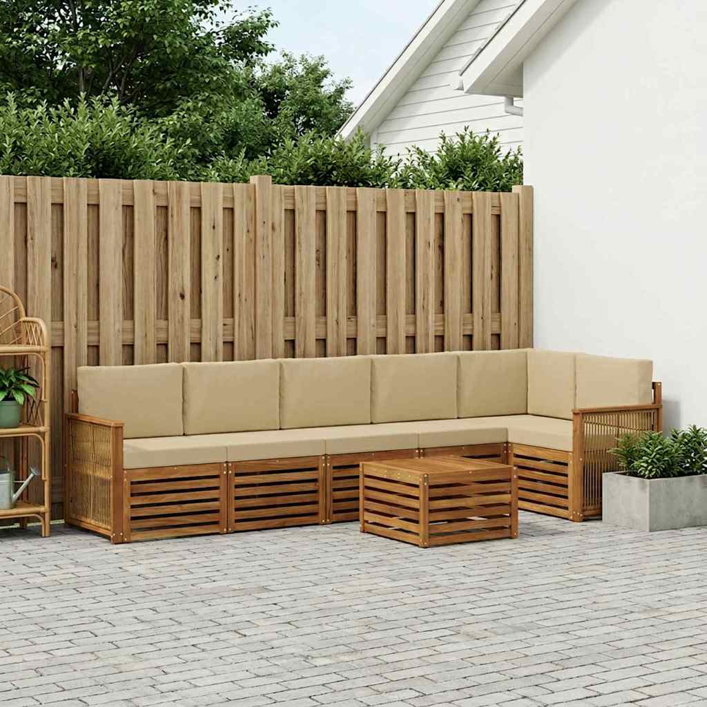 vidaXL Conjunto de sofás de exterior 6 uds. Natural