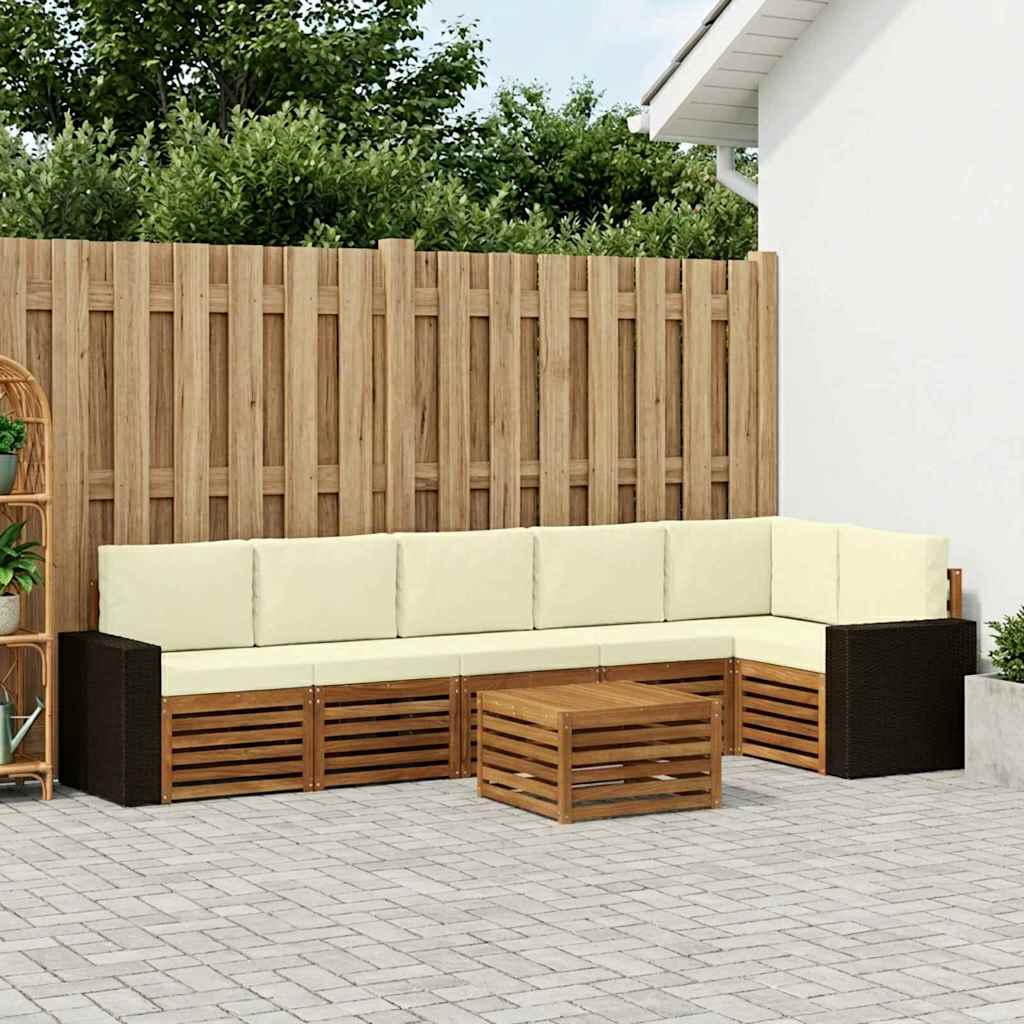 vidaXL Conjunto de sofás de exterior 7 uds. Natural y Crema Poliéster