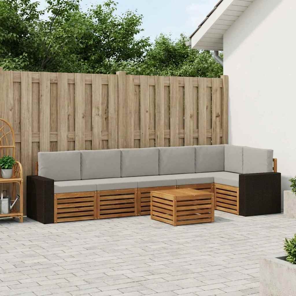 vidaXL Conjunto de sofás de exterior 7 uds. Natural y Gris Claro