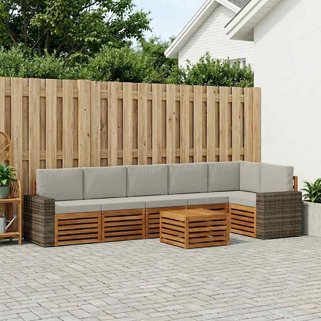 vidaXL Conjunto de sofás de exterior 7 uds. Natural y Gris Claro