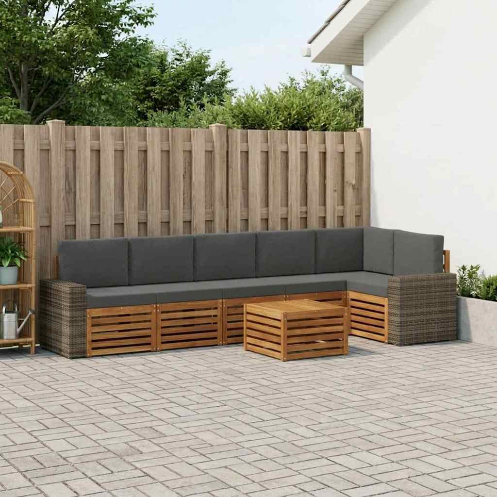 vidaXL Conjunto de sofás de exterior 7 uds. Natural y Antracita
