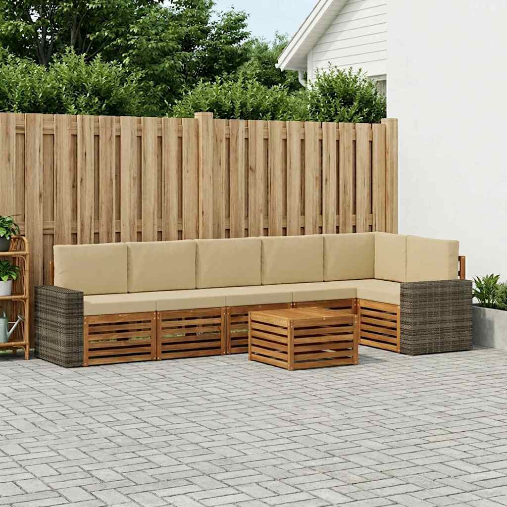vidaXL Conjunto de sofás de exterior 7 uds. Natural y Beige Poliéster