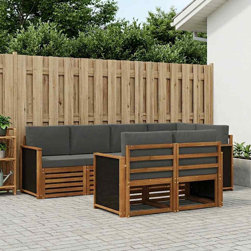 vidaXL Conjunto de sofás de exterior 6 uds. Natural y Antracita