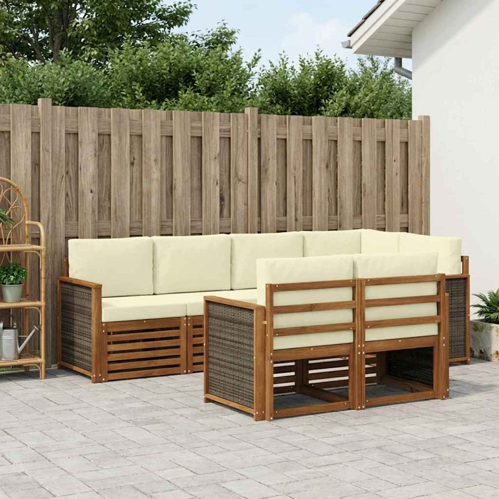 vidaXL Conjunto de sofás de exterior 6 uds. Natural y Crema