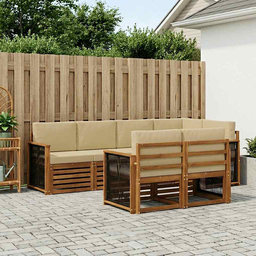 vidaXL Conjunto de sofás de exterior 6 uds. Natural