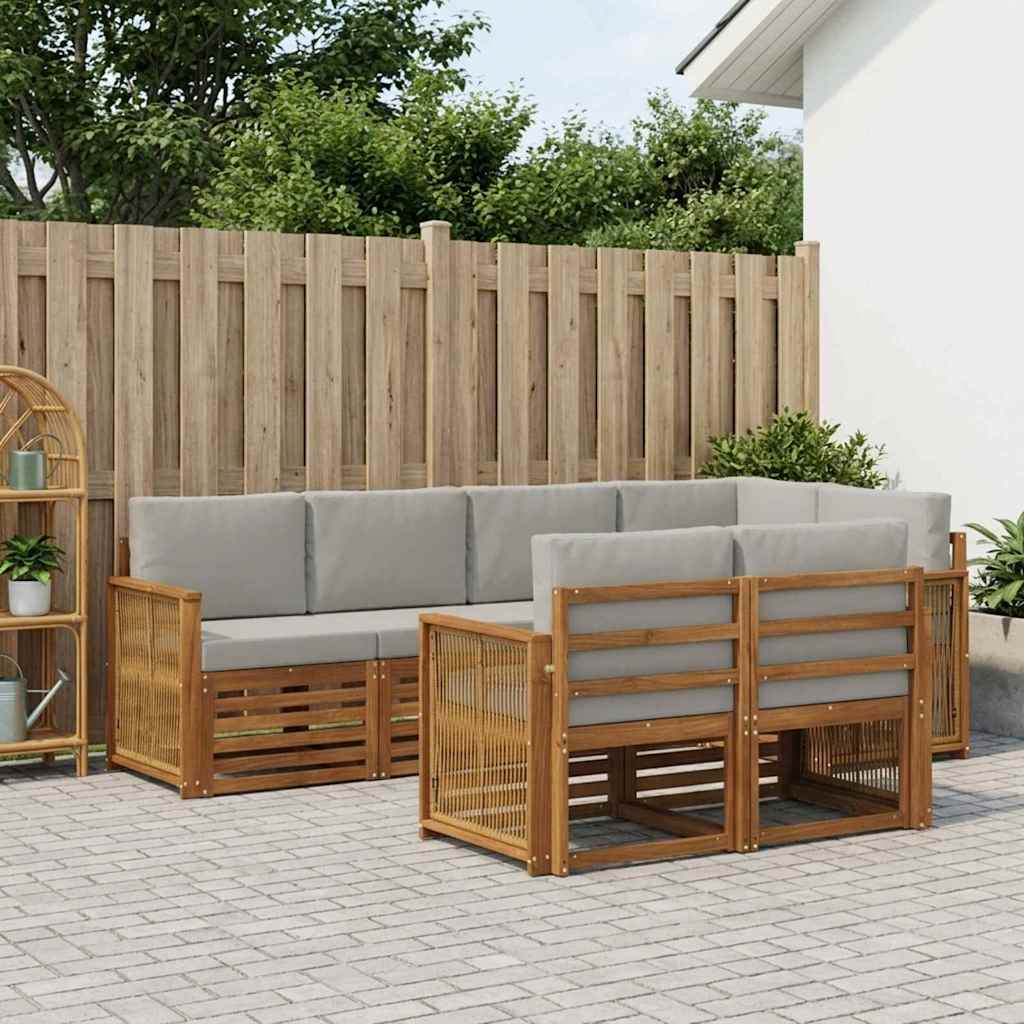 vidaXL Conjunto de sofás de exterior 6 uds. Natural y Gris Claro