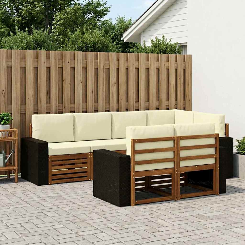 vidaXL Conjunto de sofás de exterior 7 uds. Natural y Crema Poliéster