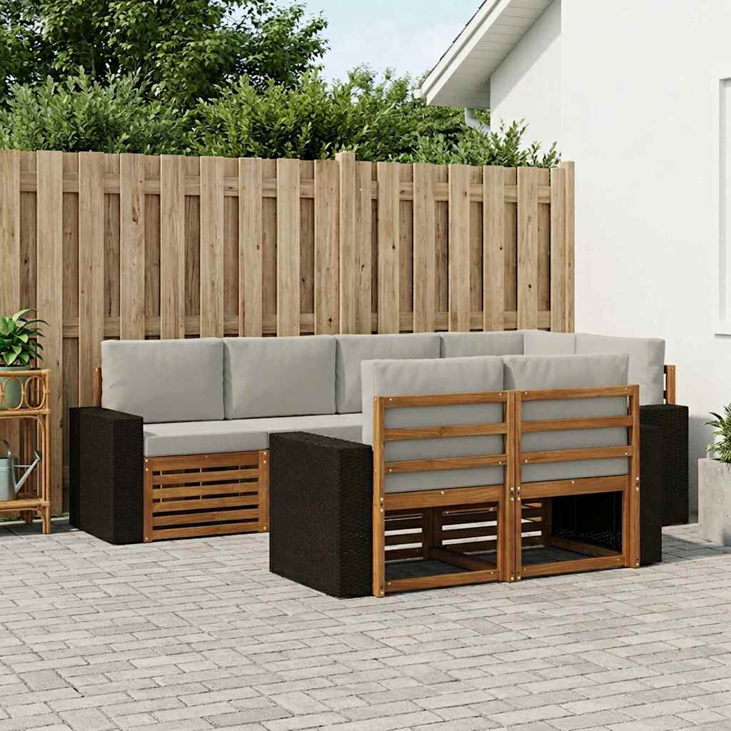 vidaXL Conjunto de sofás de exterior 7 uds. Natural y Gris Claro