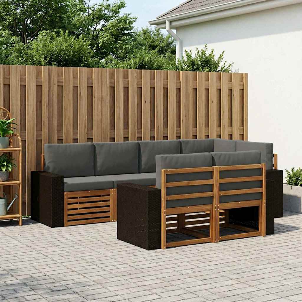 vidaXL Conjunto de sofás de exterior 7 uds. Natural y Antracita