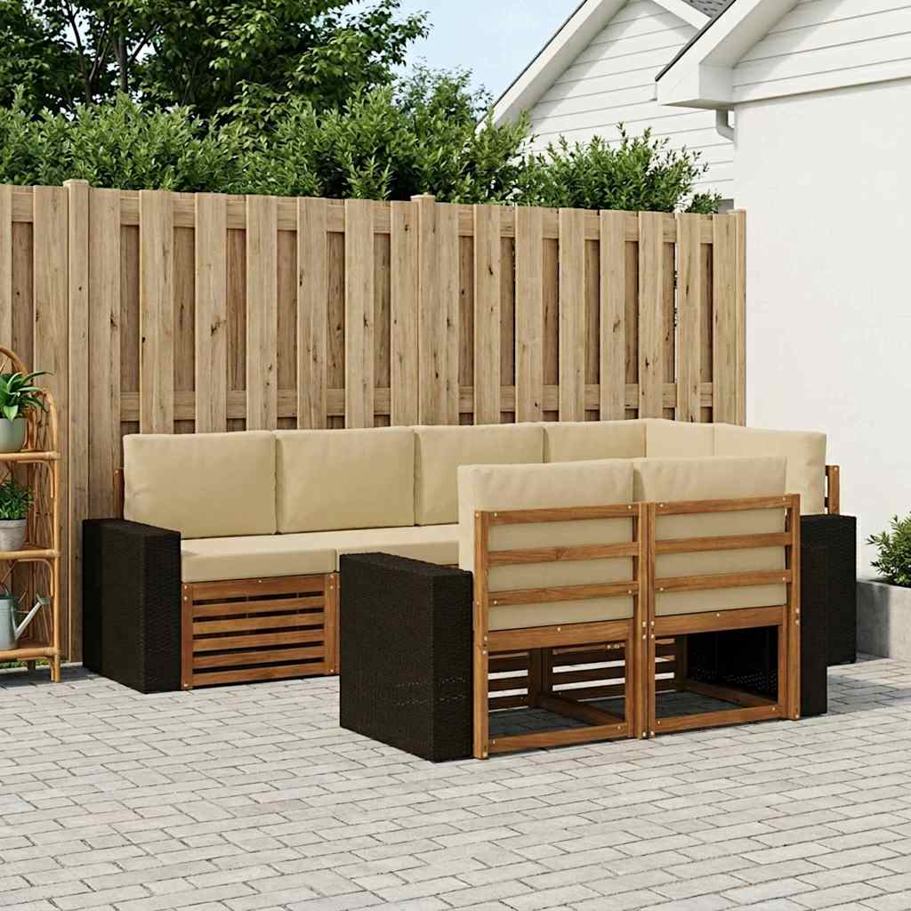 vidaXL Conjunto de sofás de exterior 7 uds. Natural y Beige Poliéster