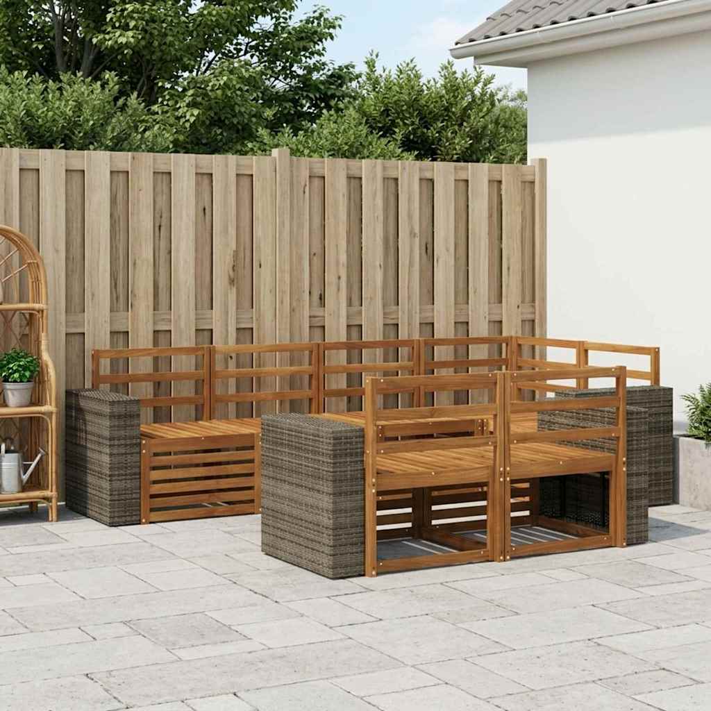 vidaXL Conjunto de sofás de exterior 7 uds. Natural Poliéster