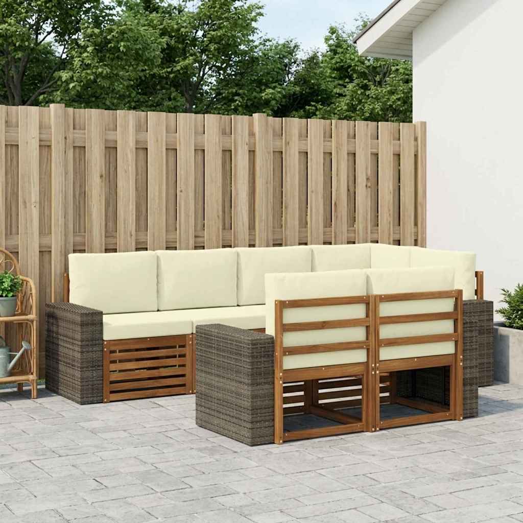 vidaXL Conjunto de sofás de exterior 7 uds. Natural y Crema Poliéster
