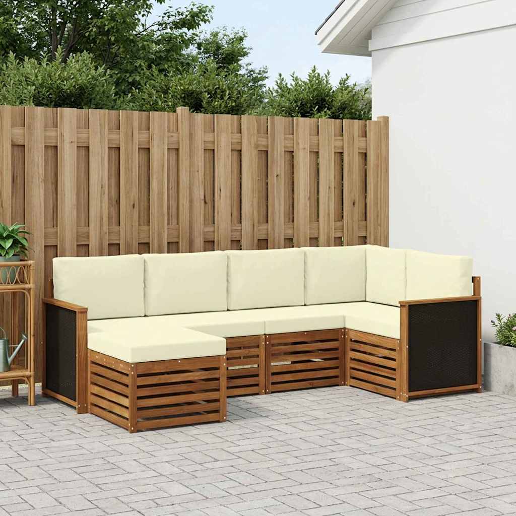 vidaXL Conjunto de sofás de exterior 5 uds. Natural y Crema