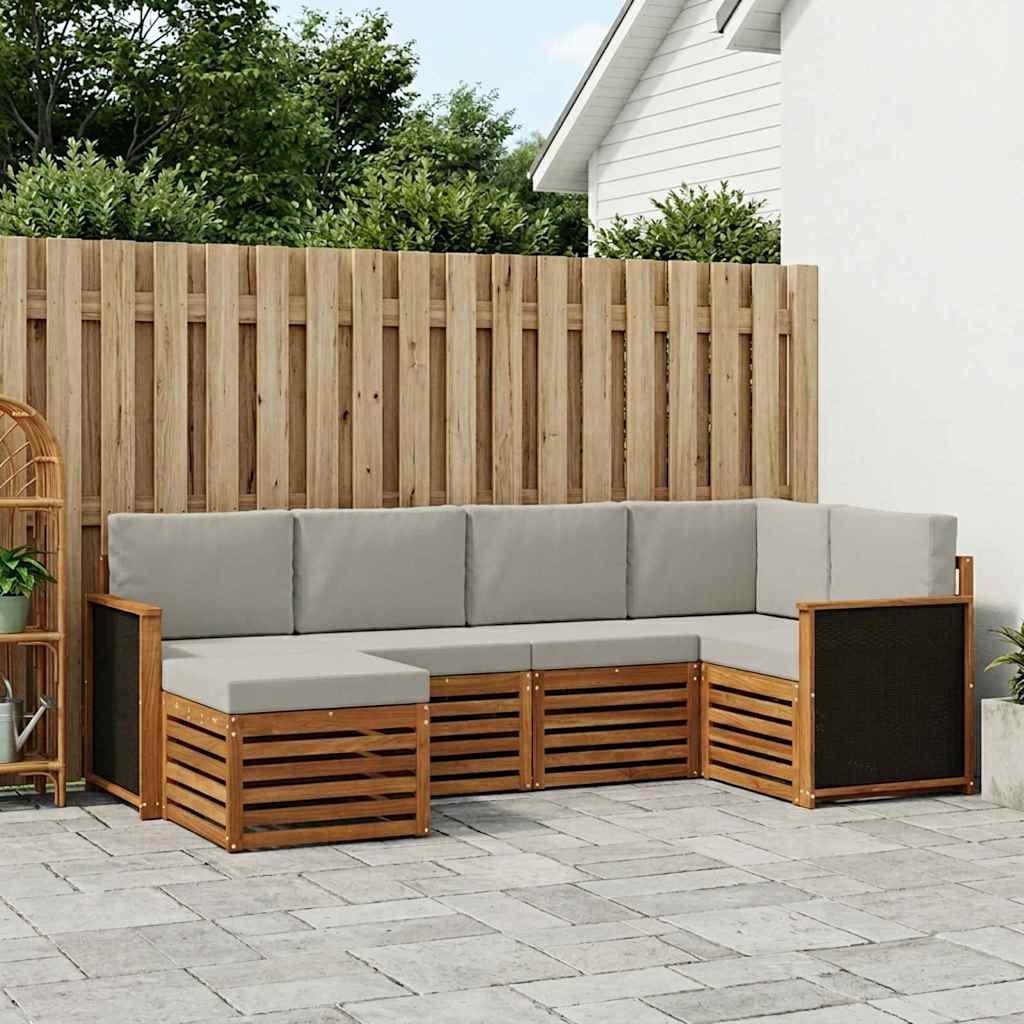 vidaXL Conjunto de sofás de exterior 5 uds. Natural y Gris Claro