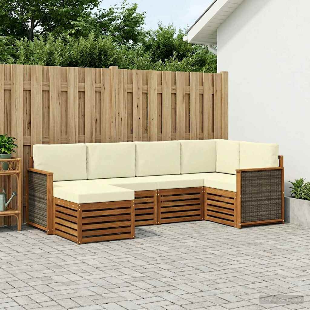 vidaXL Conjunto de sofás de exterior 5 uds. Natural y Crema