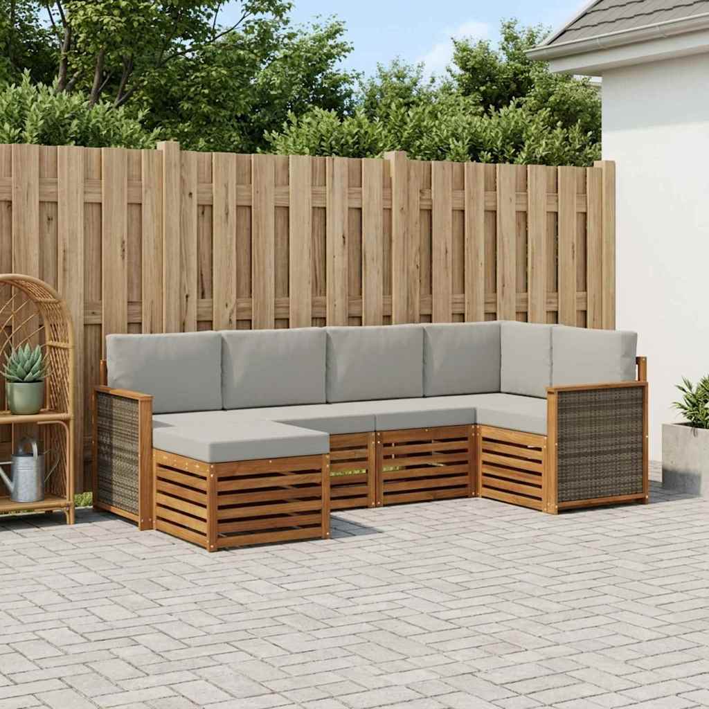 vidaXL Conjunto de sofás de exterior 5 uds. Natural y Gris Claro