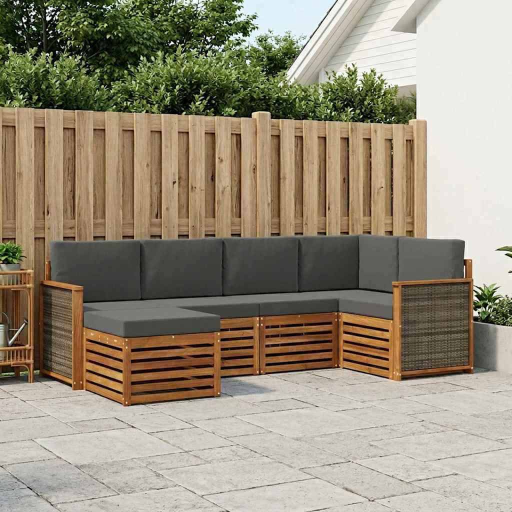 vidaXL Conjunto de sofás de exterior 5 uds. Natural y Antracita